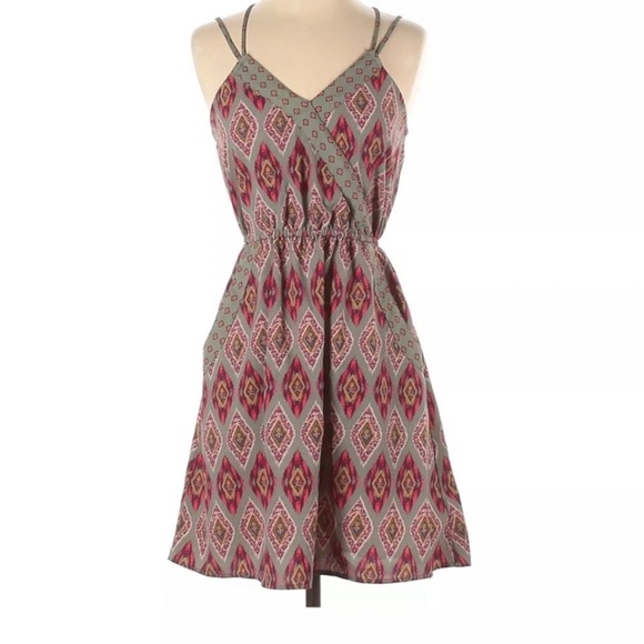 Xhilaration Sleeveless V-Neck Dress Gray Pink Aztec Geometric XL - Picture 1 of 11
